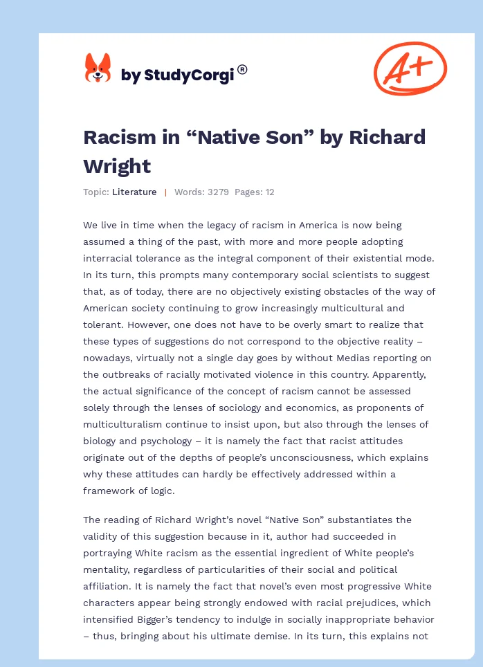 Racism in “Native Son” by Richard Wright. Page 1