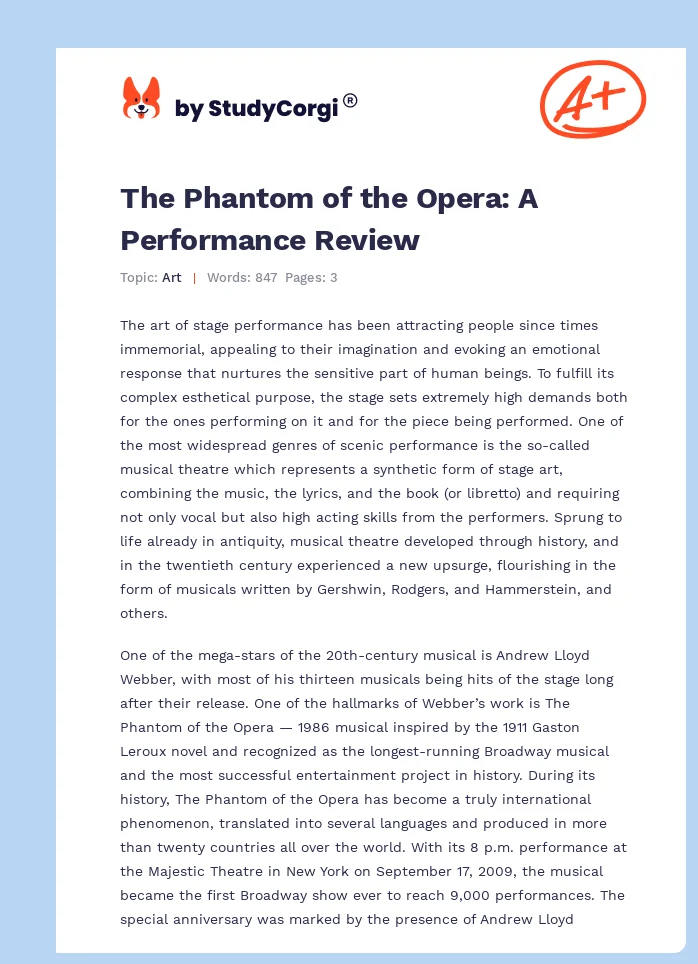 The Phantom of the Opera: A Performance Review. Page 1