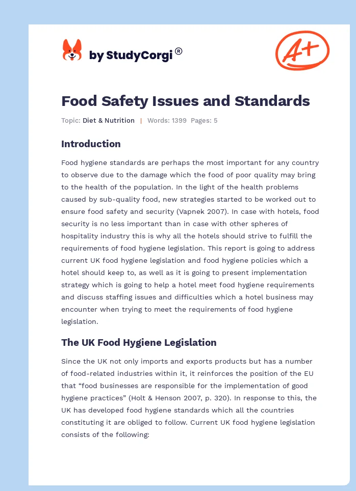 Food Safety Issues and Standards. Page 1