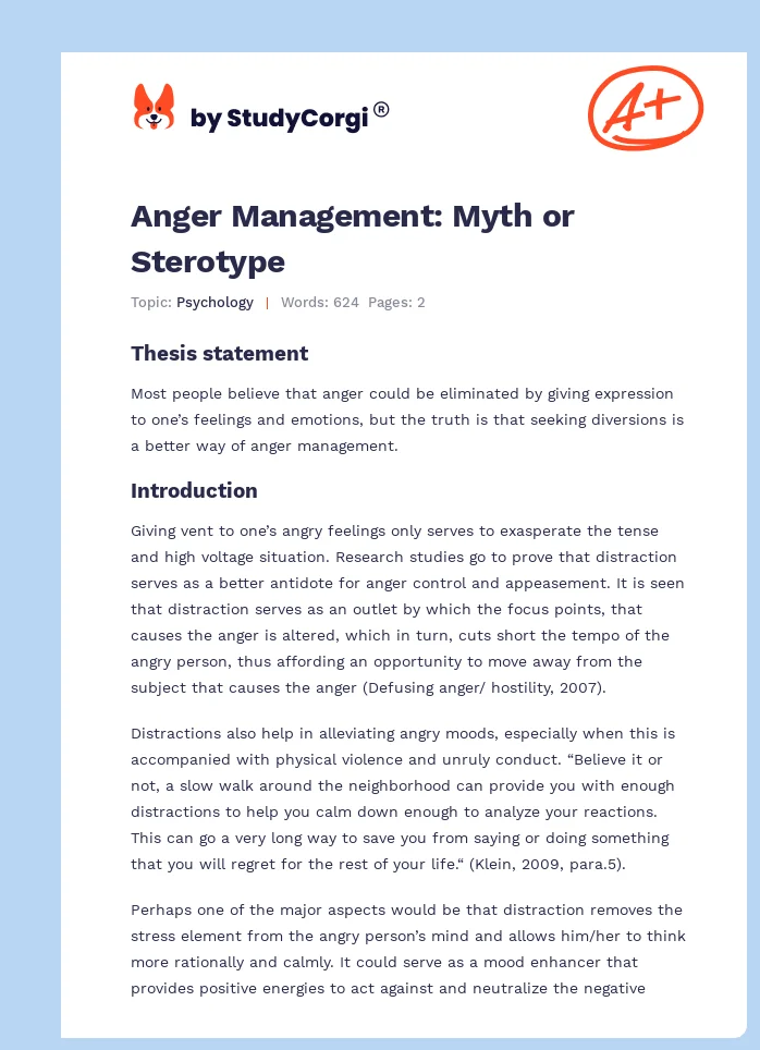 Anger Management: Myth or Sterotype. Page 1