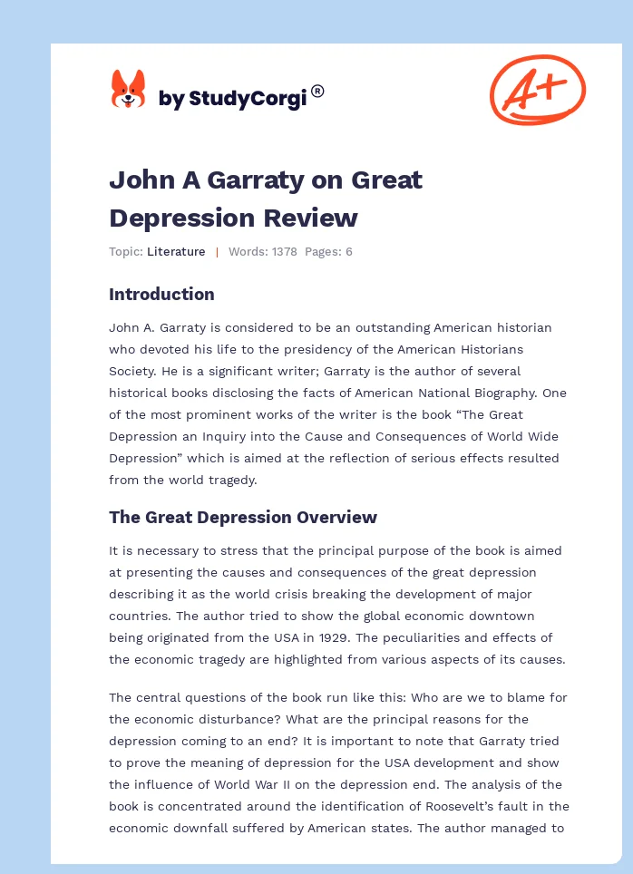 John A Garraty on Great Depression Review. Page 1
