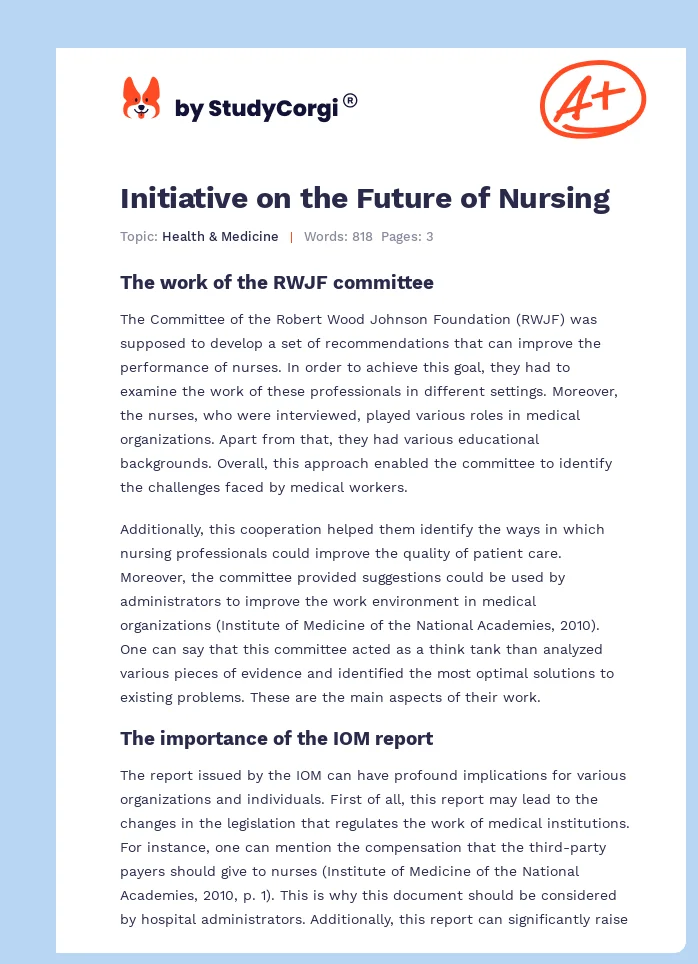 Initiative on the Future of Nursing. Page 1