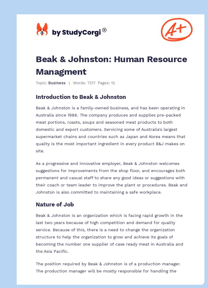 Beak & Johnston: Human Resource Managment. Page 1