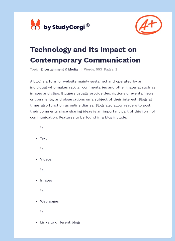 Technology and Its Impact on Contemporary Communication. Page 1