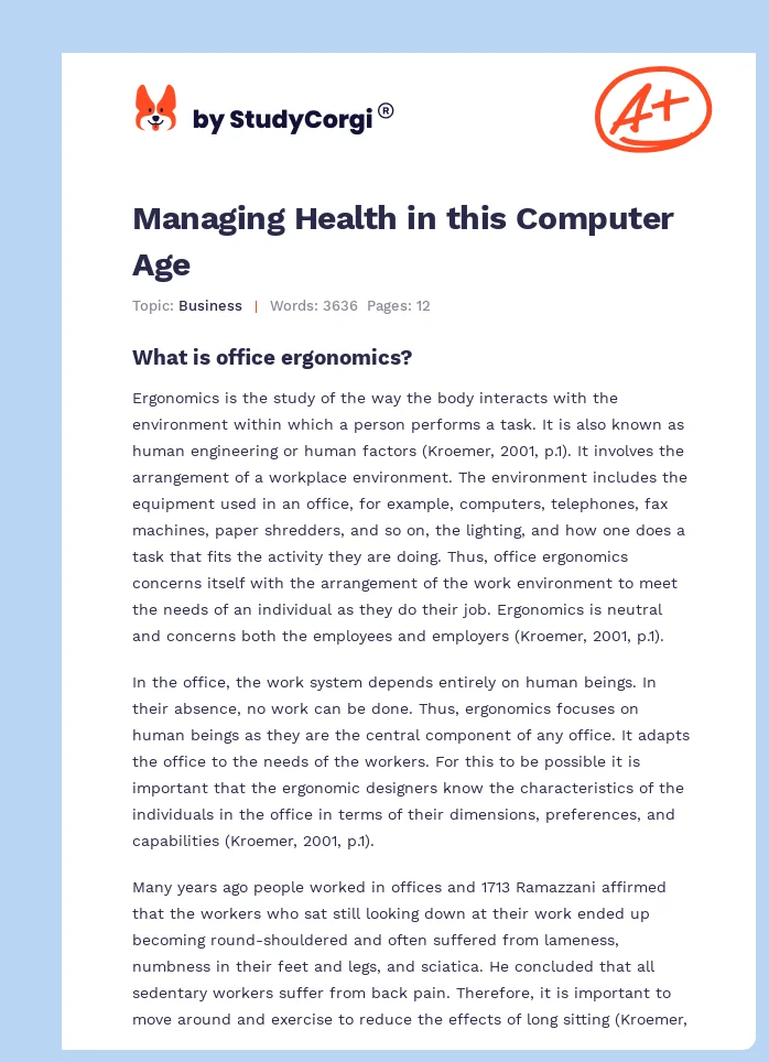 Managing Health in this Computer Age. Page 1