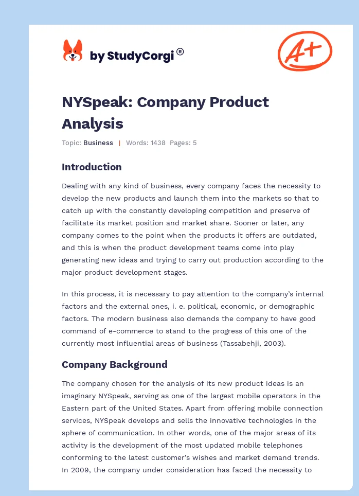 NYSpeak: Company Product Analysis. Page 1