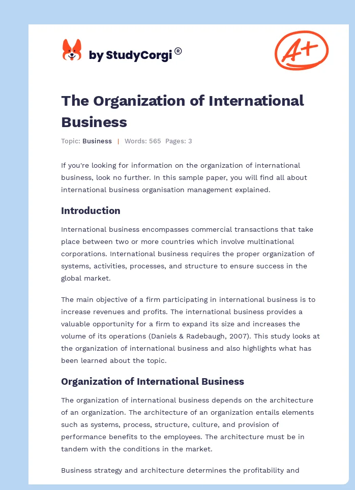 The Organization of International Business. Page 1