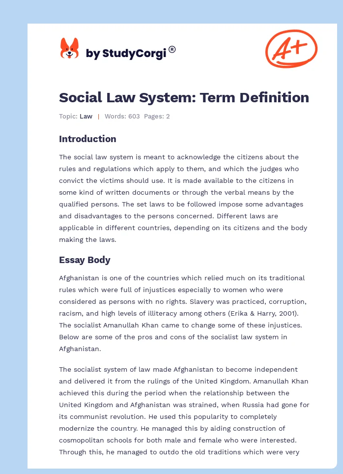 Social Law System: Term Definition. Page 1