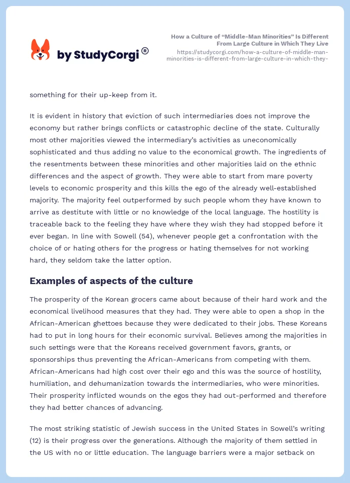 How a Culture of “Middle-Man Minorities” Is Different From Large Culture in Which They Live. Page 2