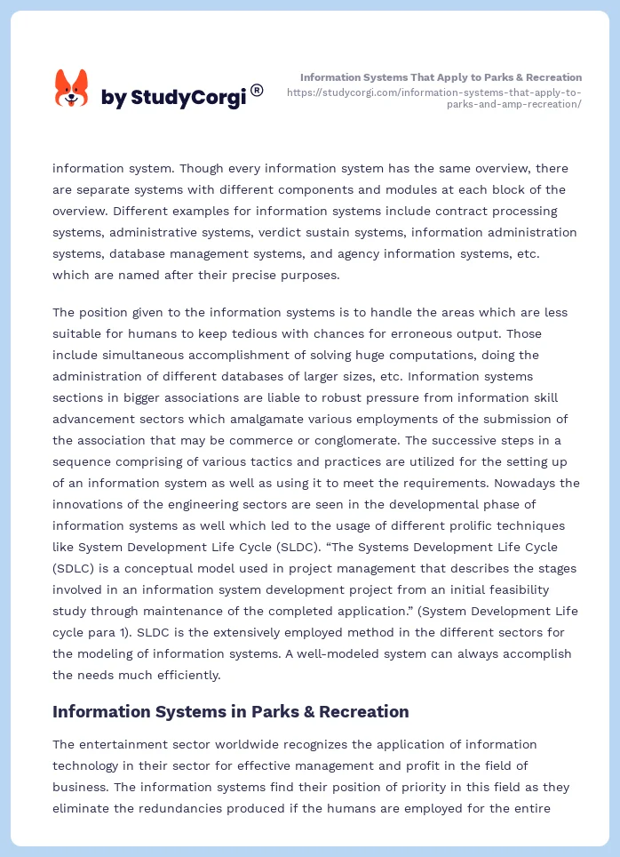 Information Systems That Apply to Parks & Recreation. Page 2