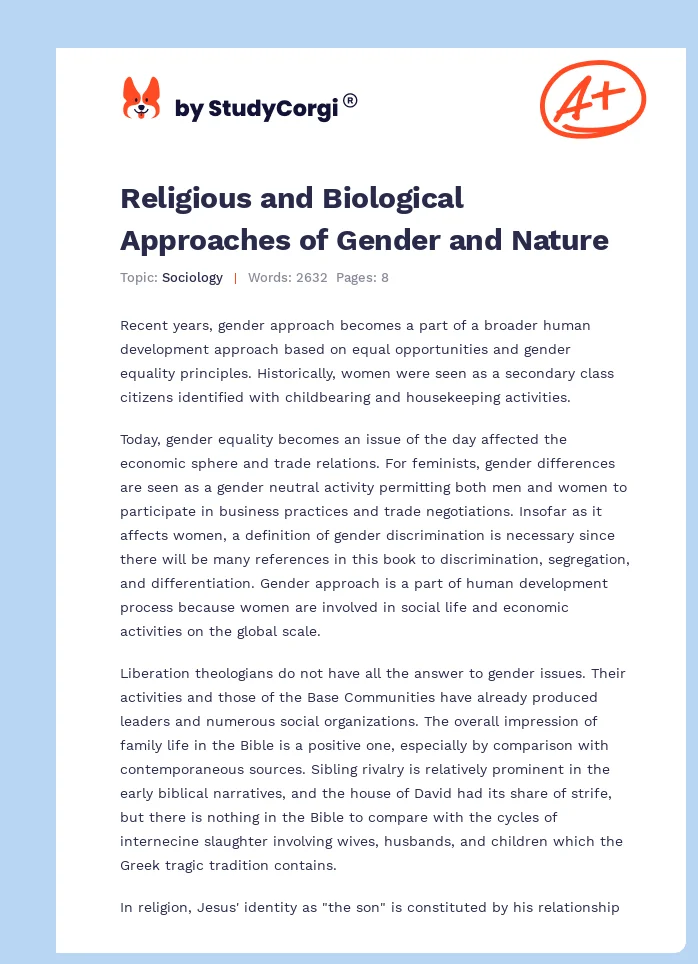Religious and Biological Approaches of Gender and Nature. Page 1