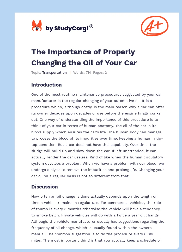 The Importance of Properly Changing the Oil of Your Car. Page 1