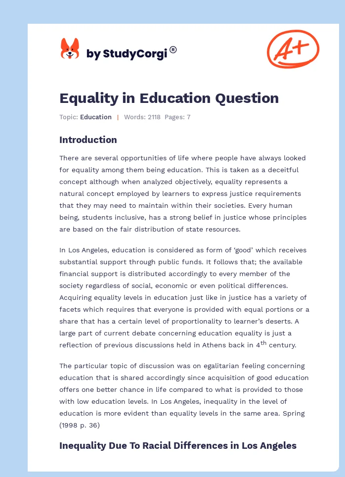 Equality in Education Question. Page 1