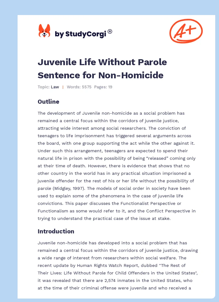 Juvenile Life Without Parole Sentence for Non-Homicide. Page 1