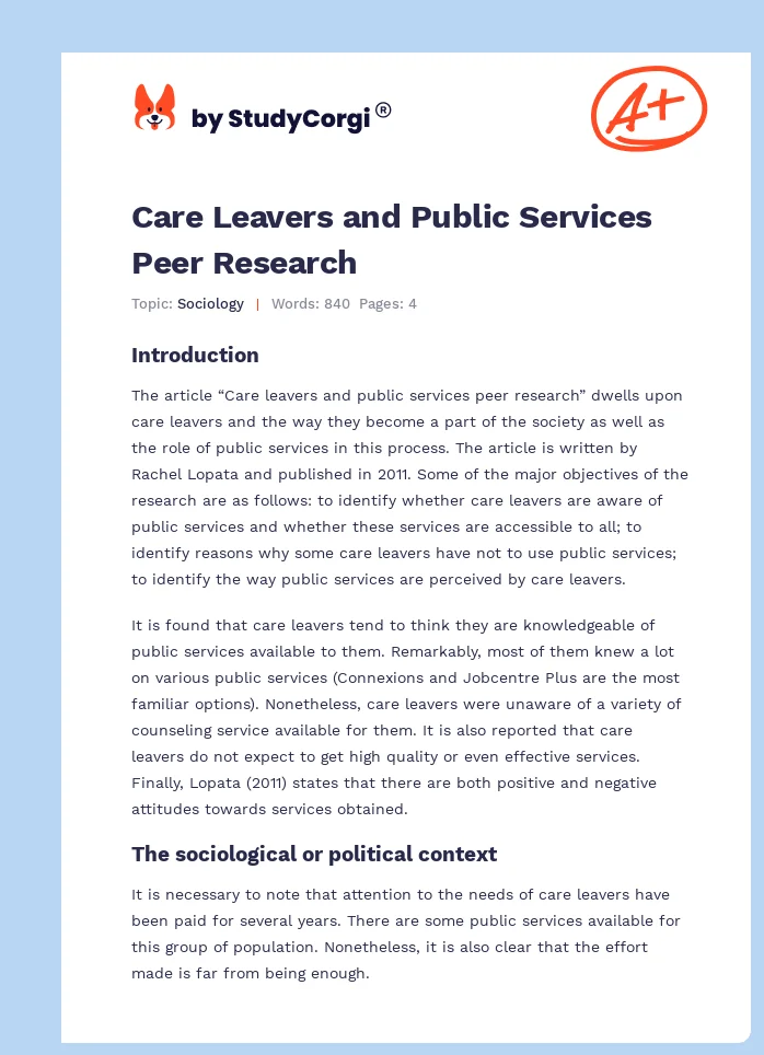 Care Leavers and Public Services Peer Research. Page 1