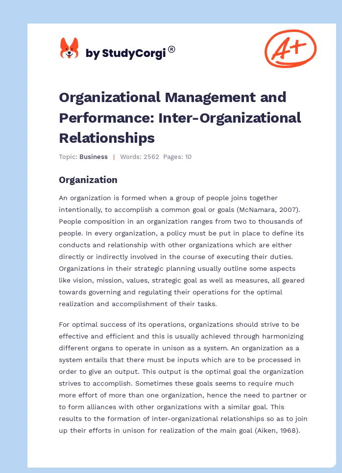Organizational Management and Performance: Inter-Organizational Relationships. Page 1