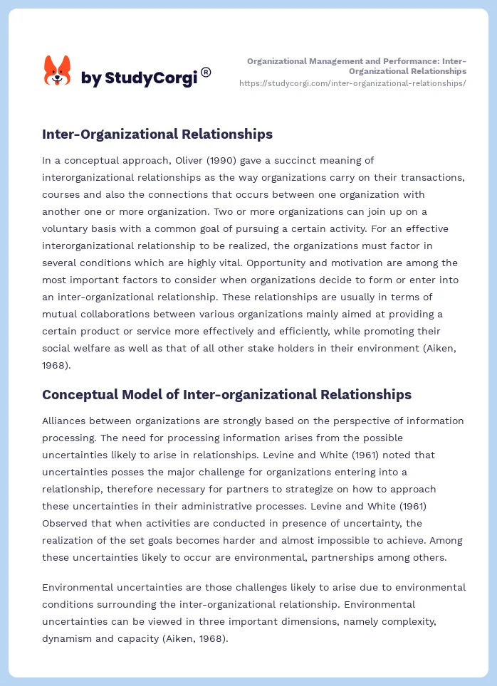 Organizational Management and Performance: Inter-Organizational Relationships. Page 2