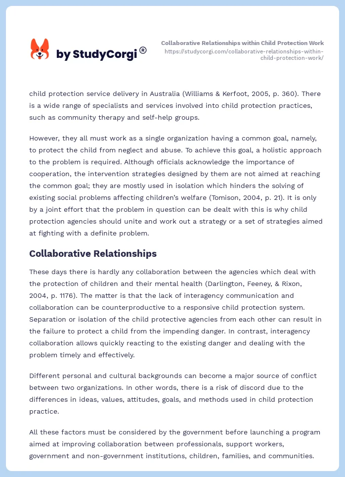 Collaborative Relationships within Child Protection Work. Page 2
