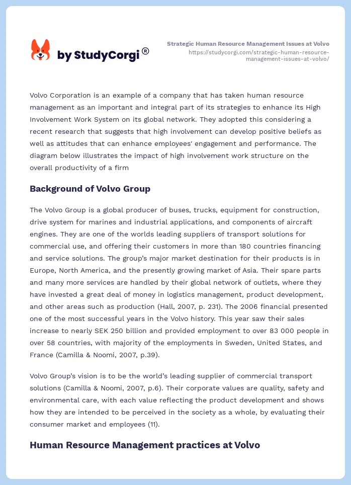 Strategic Human Resource Management Issues at Volvo. Page 2