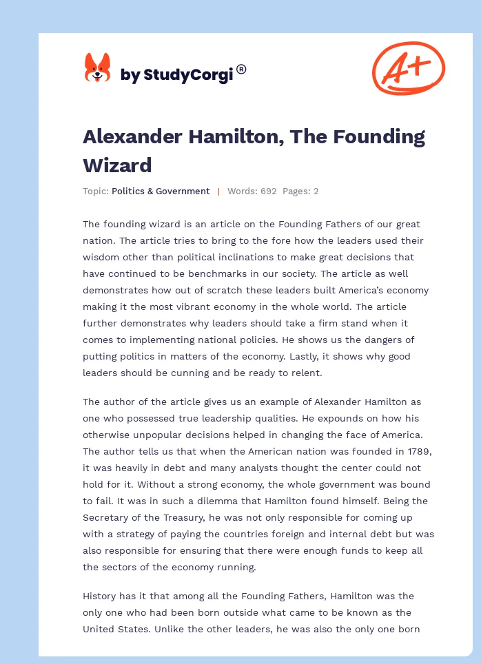 Alexander Hamilton, The Founding Wizard. Page 1