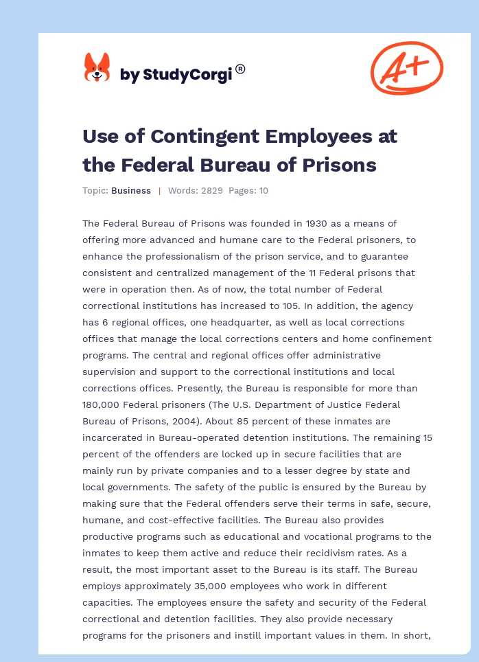 Use of Contingent Employees at the Federal Bureau of Prisons. Page 1