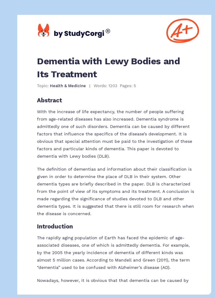 Dementia with Lewy Bodies and Its Treatment. Page 1