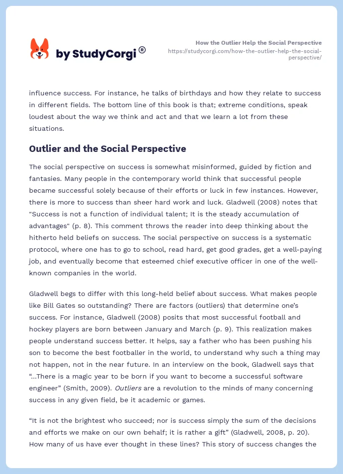 How the Outlier Help the Social Perspective. Page 2