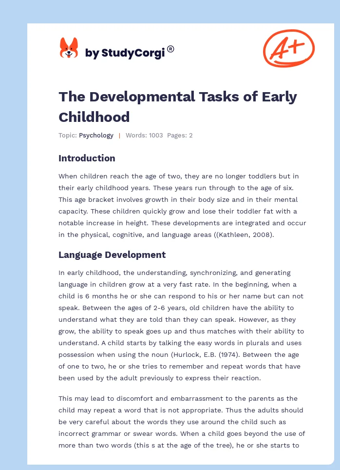 The Developmental Tasks of Early Childhood. Page 1