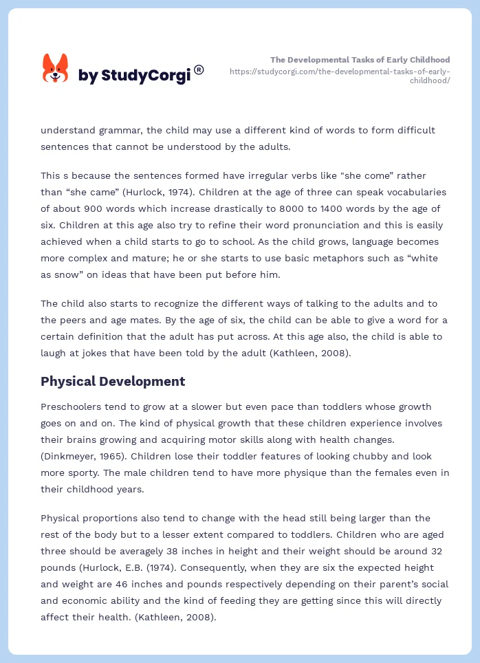 The Developmental Tasks of Early Childhood. Page 2