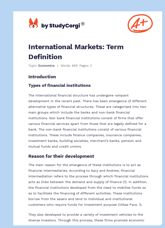 International Markets: Term Definition. Page 1