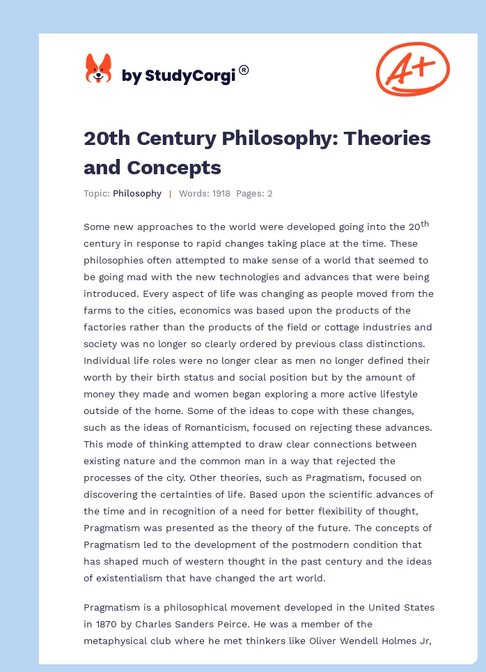 20th Century Philosophy: Theories and Concepts. Page 1