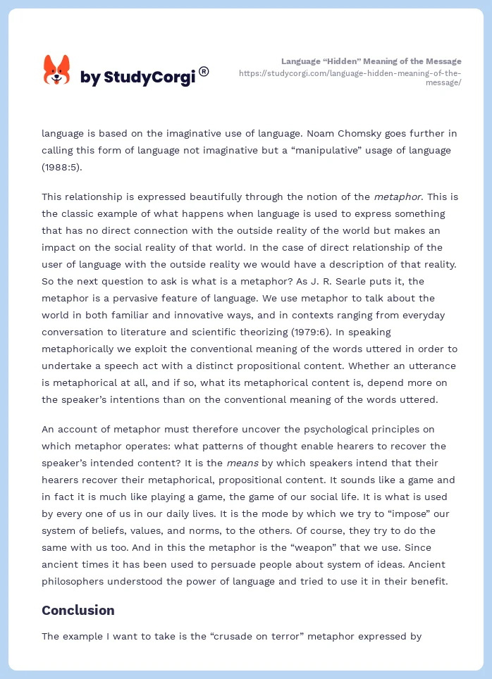 Language “Hidden” Meaning of the Message. Page 2