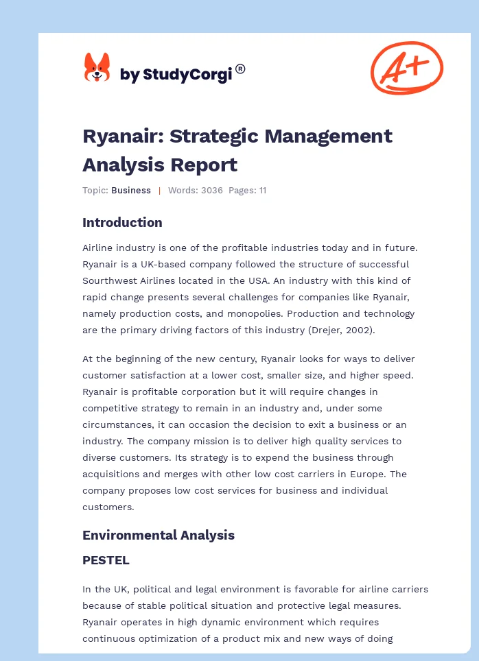Ryanair: Strategic Management Analysis Report. Page 1