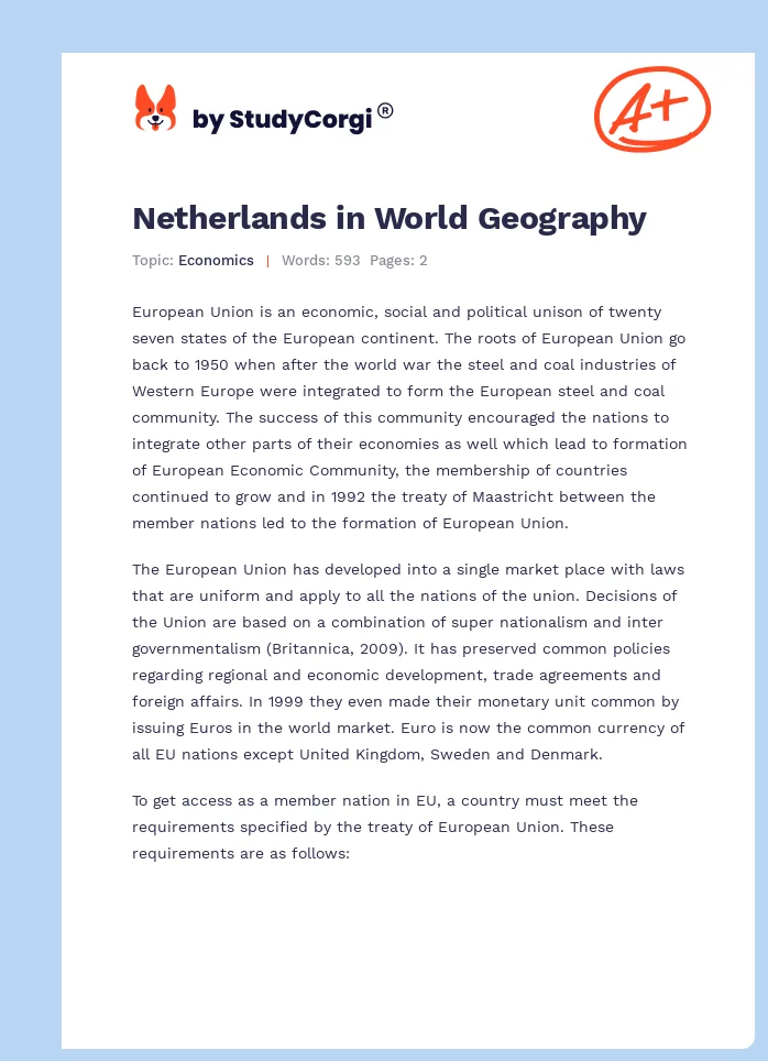Netherlands in World Geography. Page 1