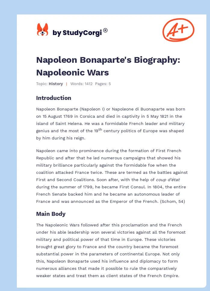 Napoleon Bonaparte's Biography: Napoleonic Wars. Page 1