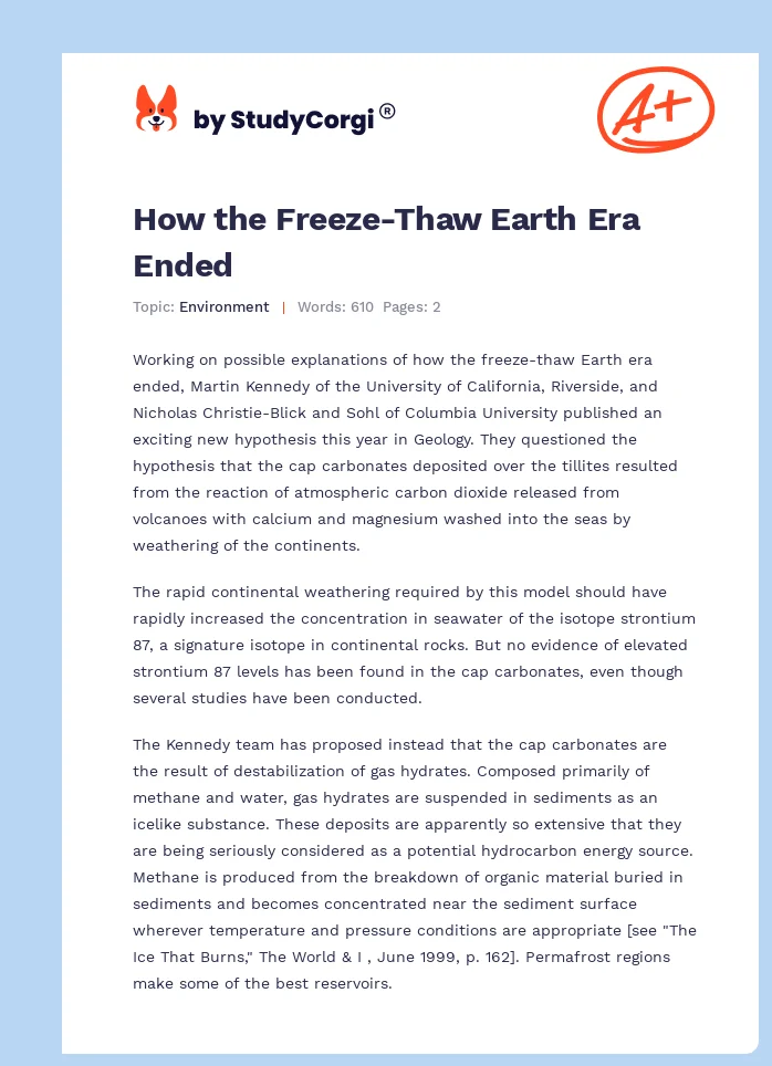 How the Freeze-Thaw Earth Era Ended. Page 1
