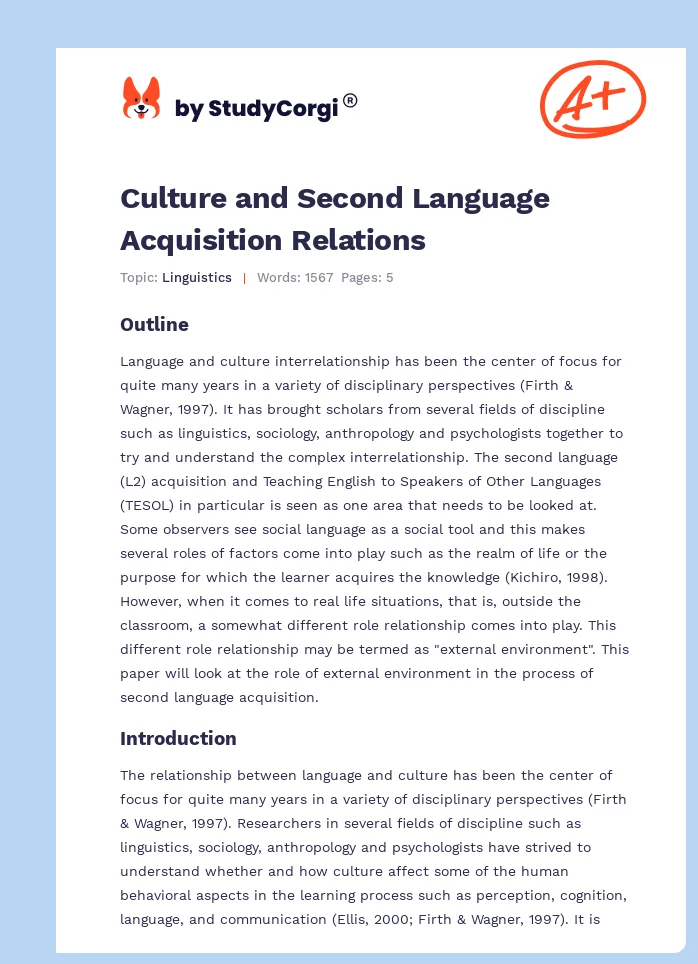 Culture and Second Language Acquisition Relations. Page 1
