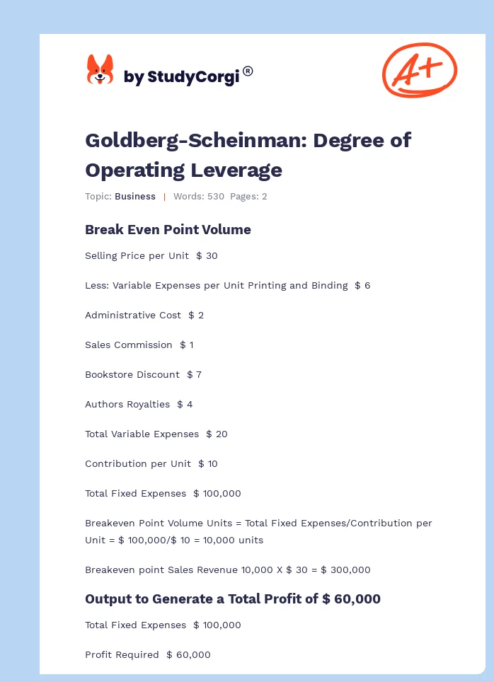 Goldberg-Scheinman: Degree of Operating Leverage. Page 1