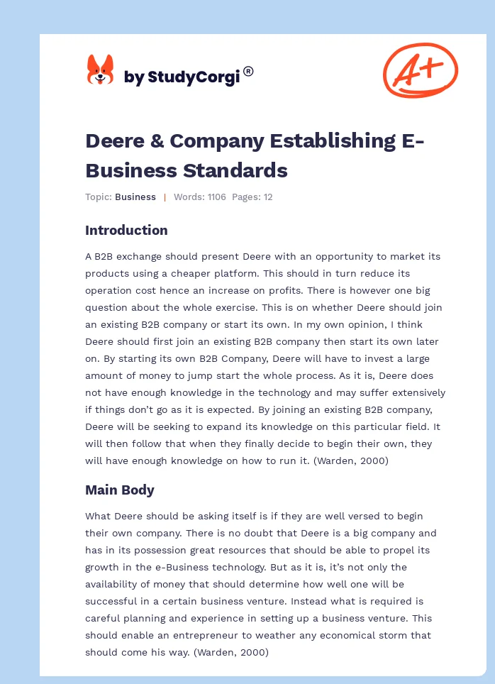 Deere & Company Establishing E-Business Standards. Page 1