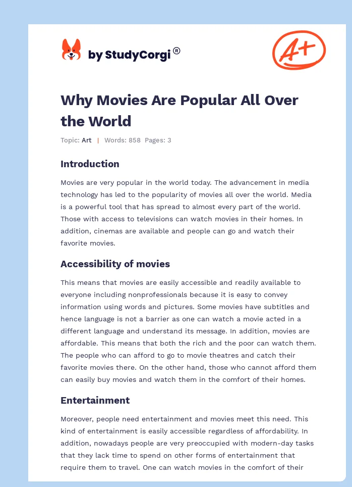 Why Movies Are Popular All Over the World. Page 1