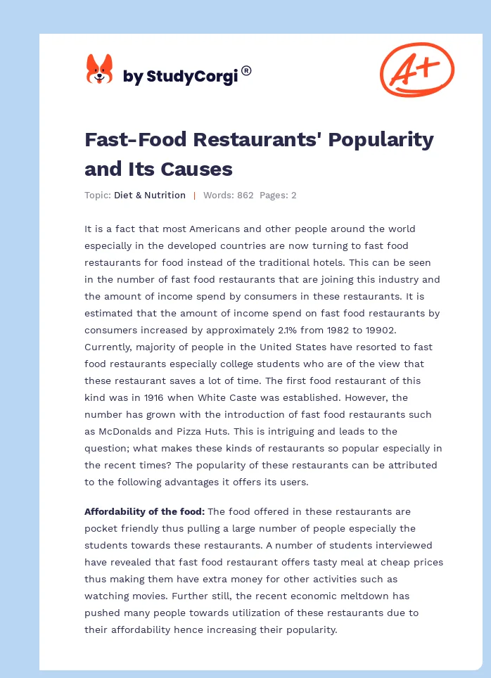 Fast-Food Restaurants' Popularity and Its Causes. Page 1