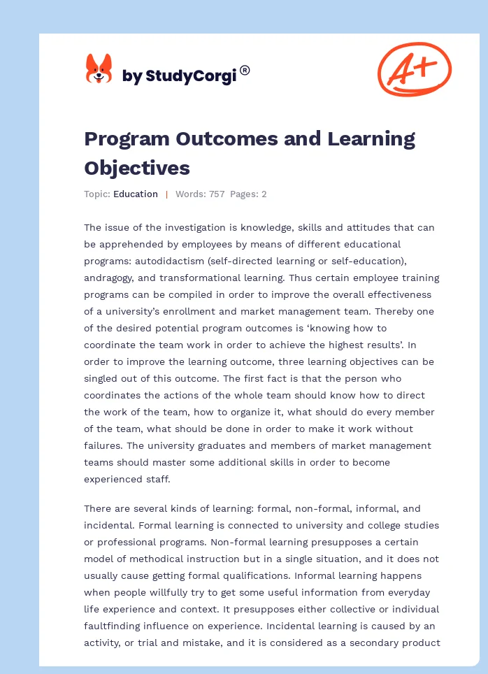 Program Outcomes and Learning Objectives. Page 1
