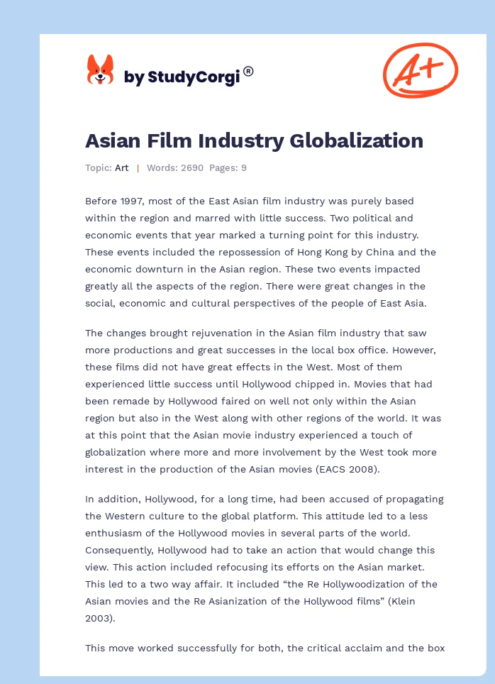 Asian Film Industry Globalization. Page 1