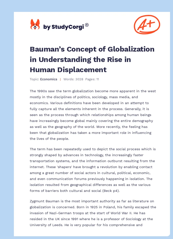 Bauman’s Concept of Globalization in Understanding the Rise in Human Displacement. Page 1