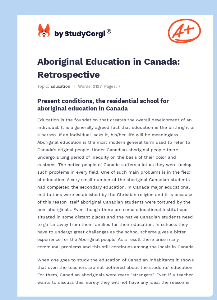 Aboriginal Education in Canada: Retrospective. Page 1