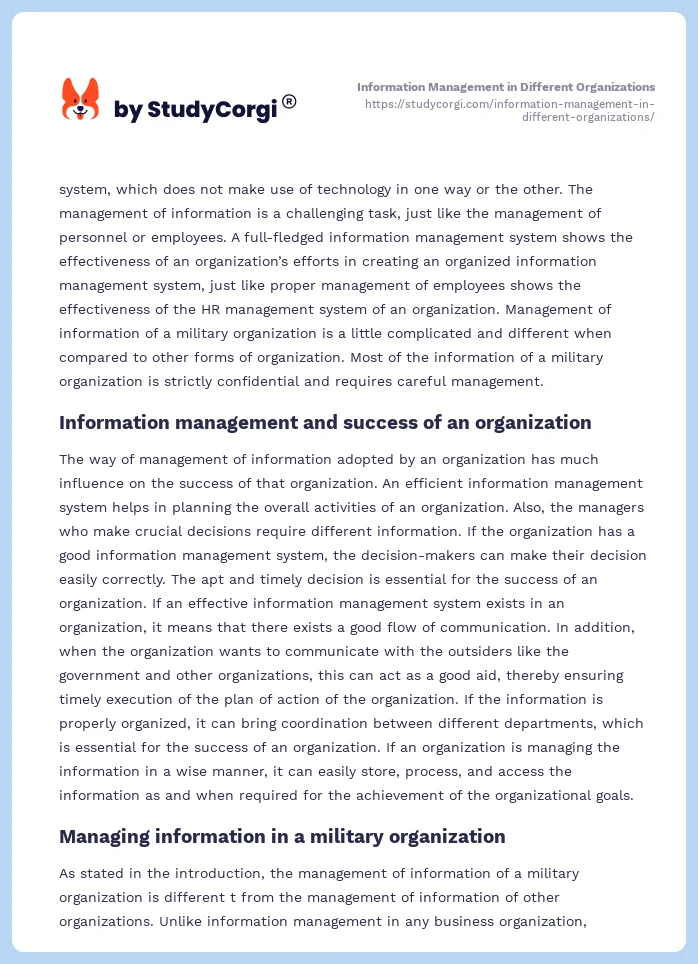 Information Management in Different Organizations. Page 2