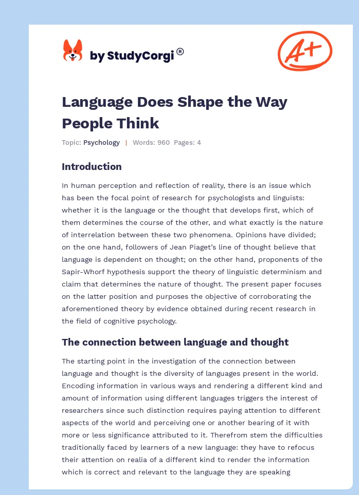 Language Does Shape the Way People Think. Page 1