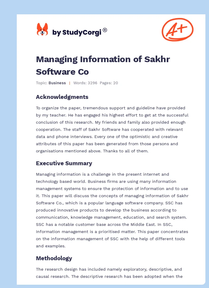 Managing Information of Sakhr Software Co. Page 1
