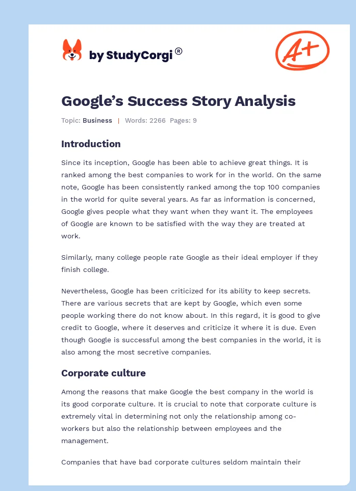 Google’s Success Story Analysis. Page 1