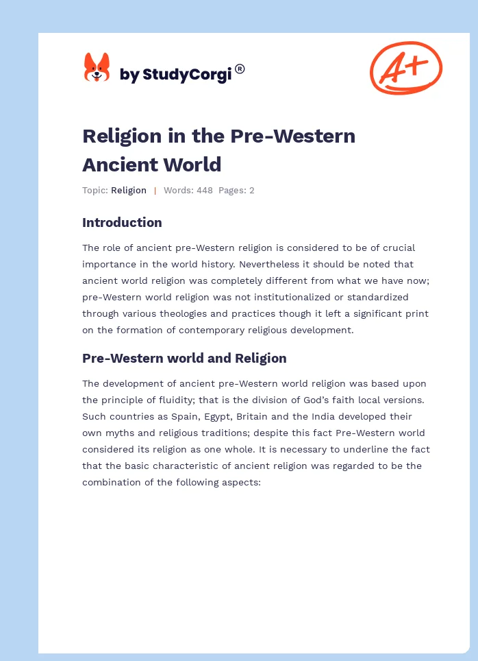 Religion in the Pre-Western Ancient World. Page 1